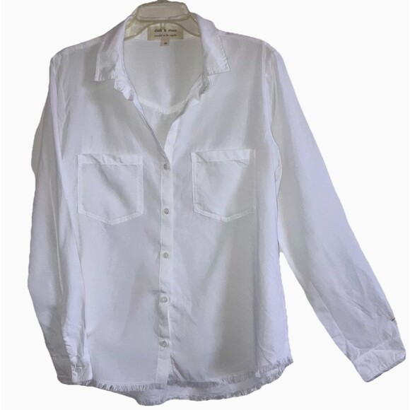CLOTH AND STONE ANTHROPOLOGIE M White Tencel Button Blouse Top Fray Hem - Picture 1 of 6